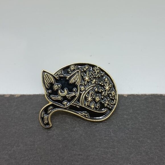 SLEEPING black cat alloy pin cat pin stars - Picture 3 of 6